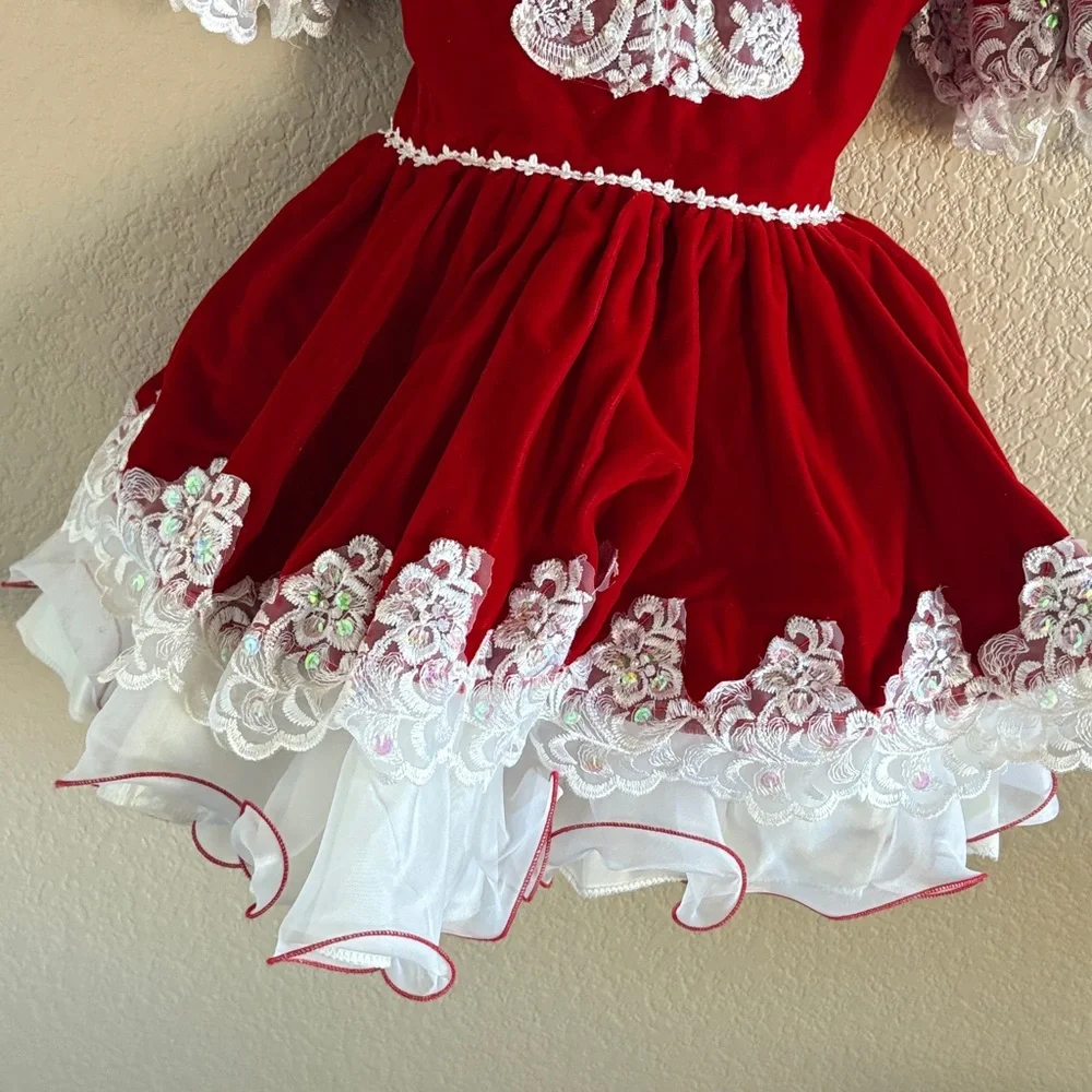 Vintage Elegant Red and White Kids Formal Dress